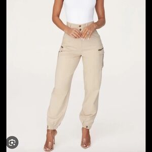 Meshki High-Waisted Tan Cargo Pants